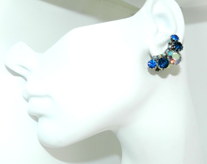 Vintage Weiss Earrings, Weiss Signed Earrings, Blue Aurora Borealis Weiss Earrings, Bridal Jewelry, Vintage Fashion Earrings