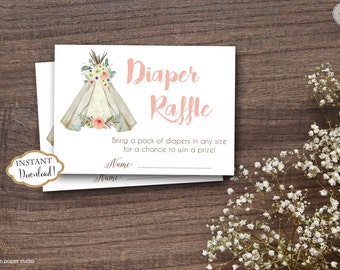 INSTANT DOWNLOAD - Teepee Tribal Diaper Raffle Tickets - Floral Arrow Feather Tribal Diaper Raffle - Boho Diaper Raffle - Boho Theme - 0331