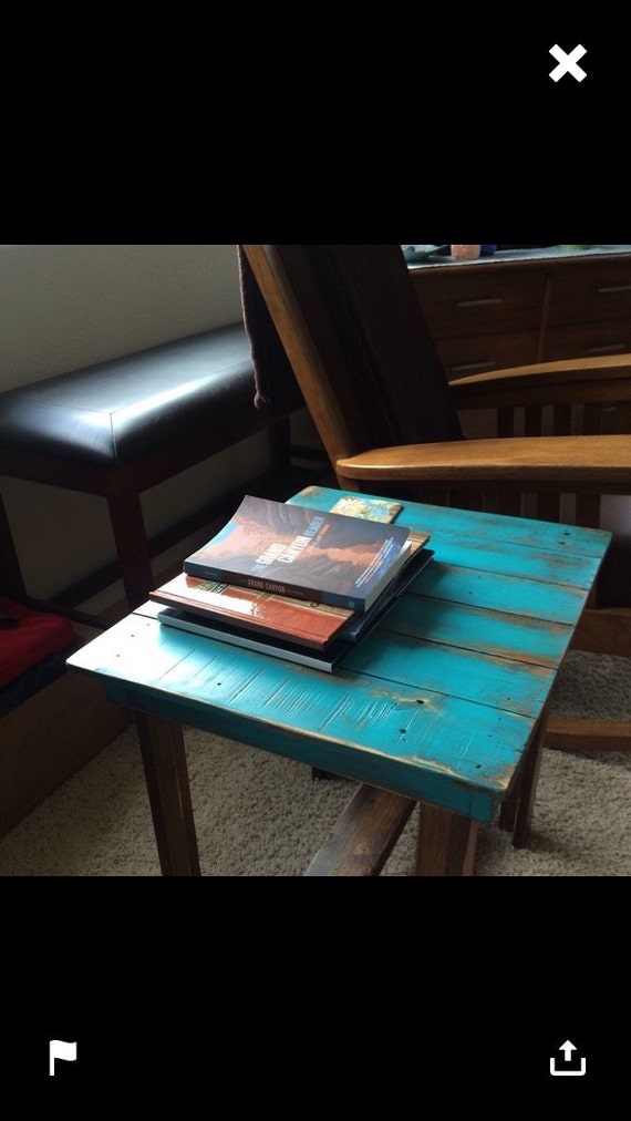 Turquoise End Table Rustic Table Southwest Furniture Cabin