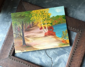 Autumn Landscape Scene Vintage Oil Painting: Primitive Canadian Landscape Painting, Vintage Original Oil Painting On Canvas Board