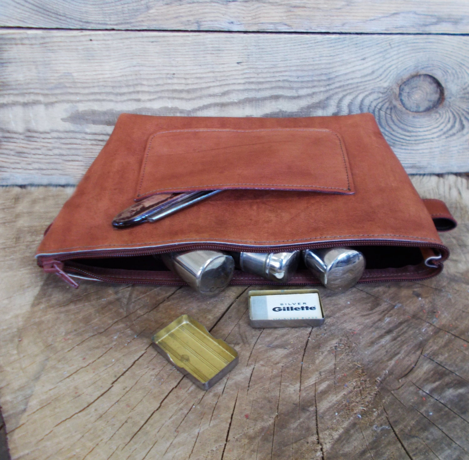 Dopp kit Makeup bag Shaving Leather pouch Mens toiletry