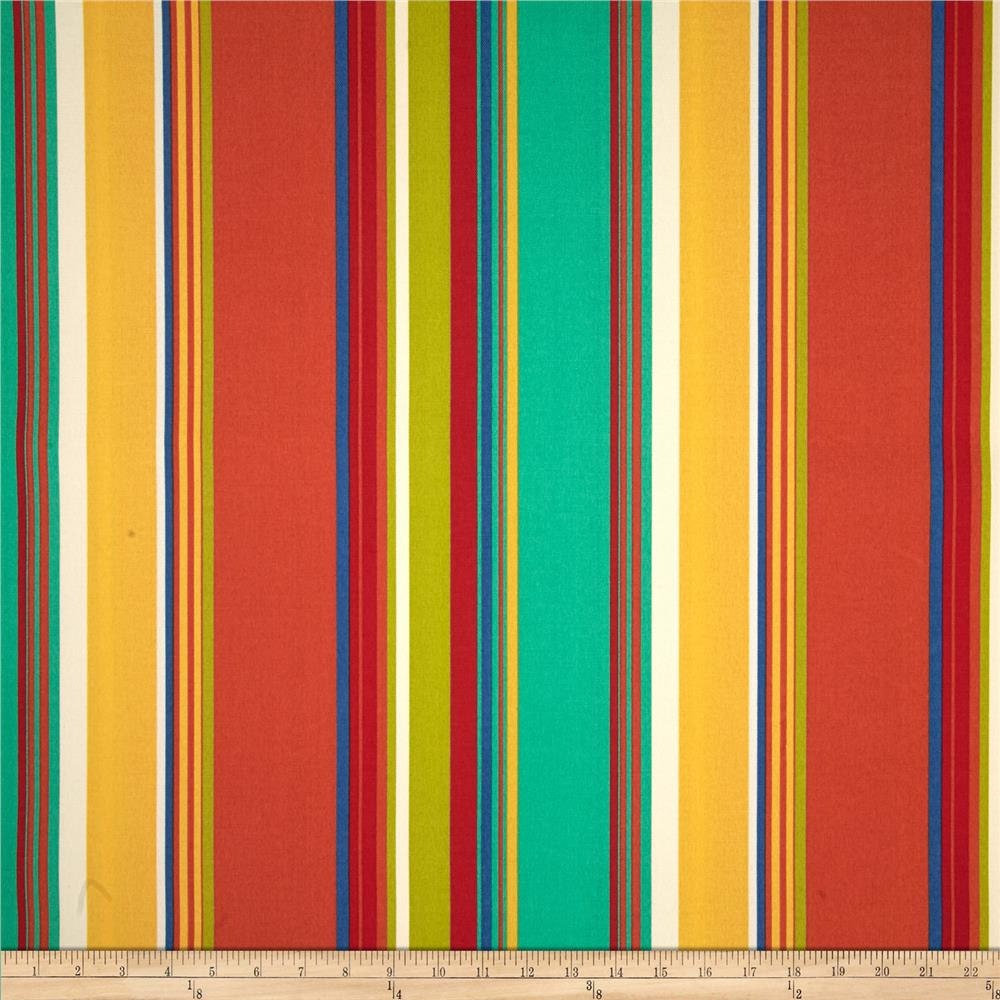 Teal Yellow Coral Stripe Fabric By The Yard Indoor Outdoor