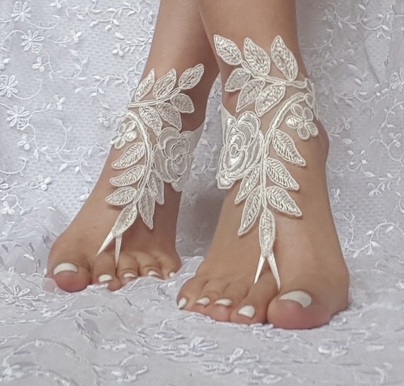 7 color Bridal barefoot sandals beach wedding barefoot sandal footwear footgear lace barefoot shoes, bridal shoes white ivory champagne gold