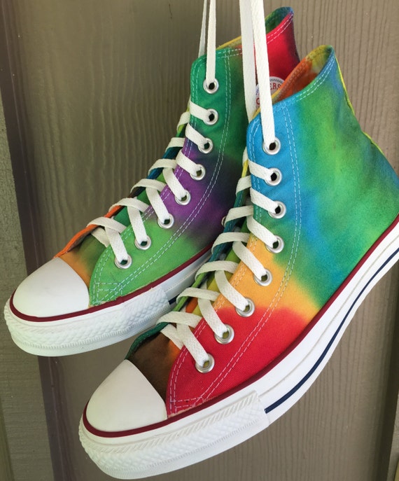 Tie Dyed Converse Hi Tops Funky Rainbow by AllBottledUpTieDyes
