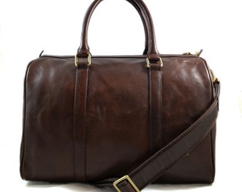 Mens leather duffle bag black brown shoulder by ItalianHandbags