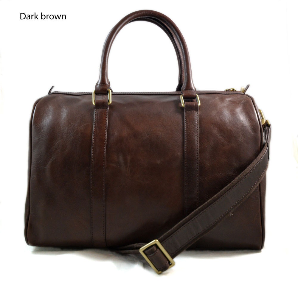 Dark brown duffle bag leather small duffle genuine leather
