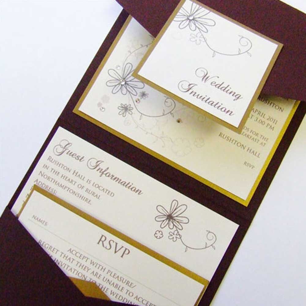 Pocketfold Wedding Invitation with crystal floral pattern