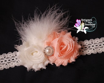 Baby Headband Peacock Feather Headband. Rhinestone Feather