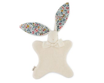 Heirloom Baby Toy - Personalized Gift - Soft and Sweet Bunny - Organic Cotton + Liberty of London "Betsy" floral print Lt. Blue Bunny Lovey