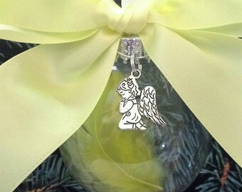 Child Loss Miscarriage Ornament Sympathy Gift Yellow Feather with Angel Charm In Memory Christmas Gift Remembrance Bauble Pregnancy Loss
