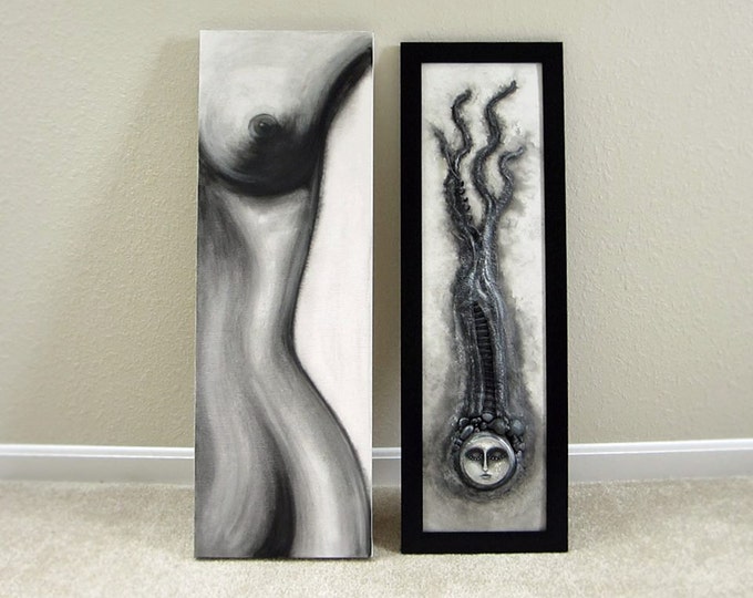 Art Sale! Original watercolor and acrylic painting "She is the One". Size 12” x 36”. Unframed. Free shipping for the USA.
