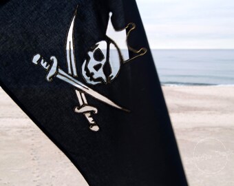 King of Pirate Flag! Transparent Jolly Roger in the crown. Nautical Art Black Battle Home Decor Tulle applique. Sophisticated gift!