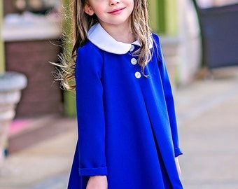 Madeline blue girls dress with white peter pan collar size 2t- girls 10 First day of school dress