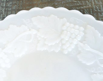 Imperial Milk Glass Plates with a Raised Grape Design
