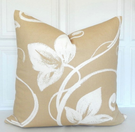 Tan Pillow Cover Decorative Pillow 20x20 Tan and White