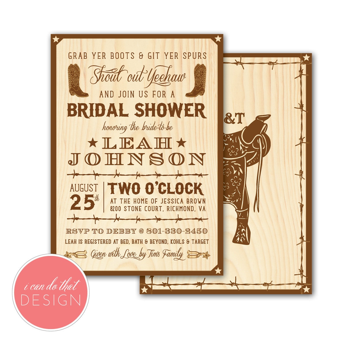 Country Themed Bridal Shower Invitations 6