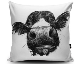 Cow Cushion, Cow Pillow, Farm Animal Cushion, Black White Cow Illustration Bedding, Cow Home Decor, 18x18 inch, 45/60cm Faux Suede Cushion