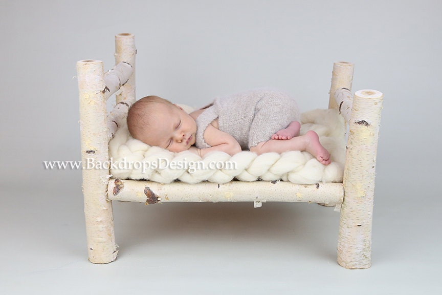 Birch Log Bed Newborn Photography Prop Hand Made White Bed