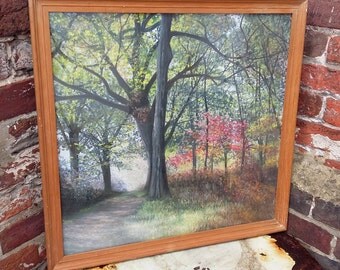 Original Vintage Woodland Painting Glazed Beech Frame