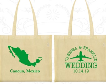 Mexico Tote Bags (C184) Mexico Wedding, Imprinted Cotton Tote Bags, Destination Wedding Bags, Welcome Wedding Bags, Cancun Tote Bags