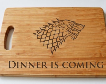 Game Of Thrones Engraved Wood Chopping Board, Dinner is Coming, LARGE STARK, Cheeseboard, GOT Fans, Birthdays, House Gift, Anniversary