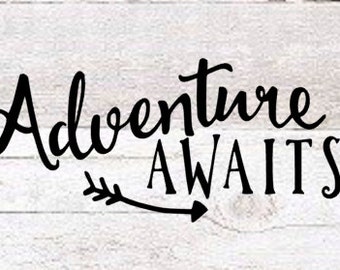 Adventure Awaits Vinyl Decal | Adventure Decals | Yeti Decal | Car Decal