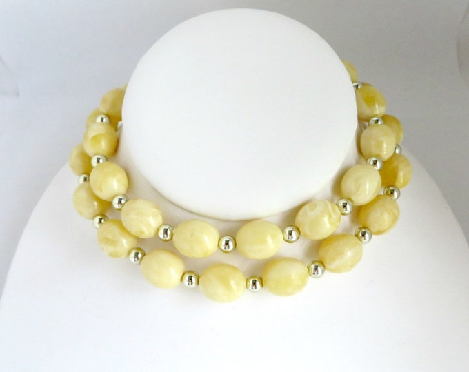 Vintage Yellow and Silver Bead Long Necklace