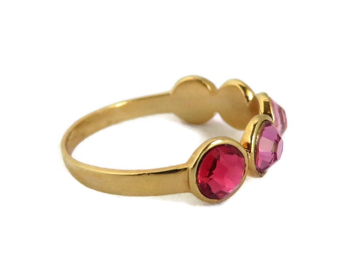 Pink Topaz Multistone Ring, Vintage Five Stone Gold Plated Sterling Silver Ring, Birthday Gift Anniversary Gift Size 8