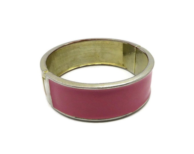 Vintage Pink Hinged Magnetic Clasp Silvertone Enamel Bangle
