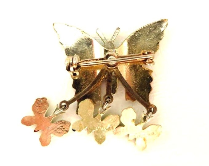 Vintage Hand Painted Butterfly Brooch, Korean Brooch, Dangling Butterflies Pin