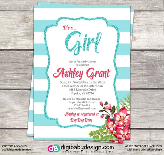 Coral And Teal Baby Shower Invitations 5