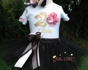Black,Pink and Gold Birthday Outfit.2nd Birthday Outfit.3D Cupcake Birthday Outfit Girl.2nd Birthday Shirt Girl.2nd Birthday Tutu Outfit