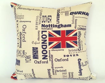 English Cities Cushion, Union Jack pillow, UK flag, British Isles, British regions, Great Britain, Oxbridge, Visit London, visit England