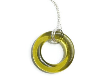 Wine Bottle Necklace - Gift for Wine Lovers - Upcycled Wine Bottle Pendant Necklace - Golden Yellow