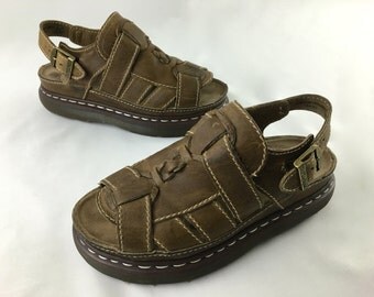 Vintage Dr. Martens Braided Camel Brown Leather Fisherman Sandals Thick Rugged Hiking Sandal Made in England UK8 US9 Men Chunky 90s Sandals
