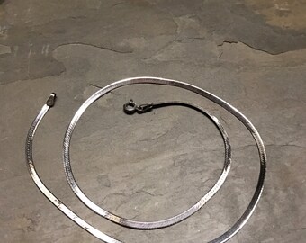 18", 3mm, Vintage sterling silver necklace, Italy 925 silver herringbone chain, stamped 925 Italy