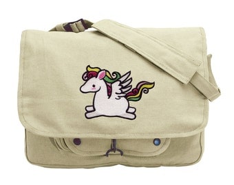 Too Cute Pegasus Embroidered Canvas Messenger Bag