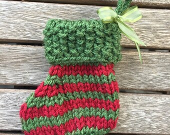 Christmas Stocking Ornament, Christmas Hand Knit Stocking , Tree Ornament, Gift Embellishment, Handmade Christmas Decoration, Think Artisan