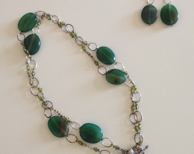 green beaded necklace and earring set
