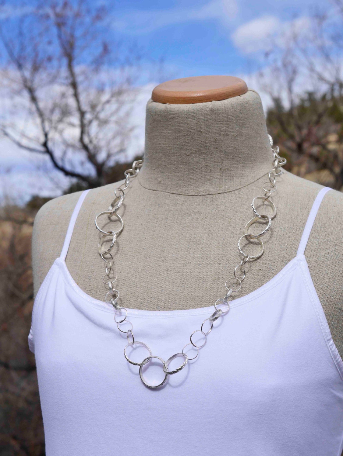 Silver Hoop Necklace Patterned Rings Hoops Sterling by Noduri