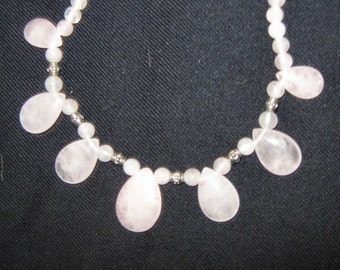 ROSE QUARTZ NECKLACE 20 inches long natural rose quartz necklace