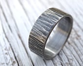 rustic mens ring, mens wedding band, rustic wedding ring, cool mens ring silver, hammered silver ring, tree bark ring driftwood mens ring