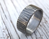 rustic mens ring, mens wedding band, rustic wedding ring, cool mens ring silver, hammered silver ring, tree bark ring driftwood mens ring