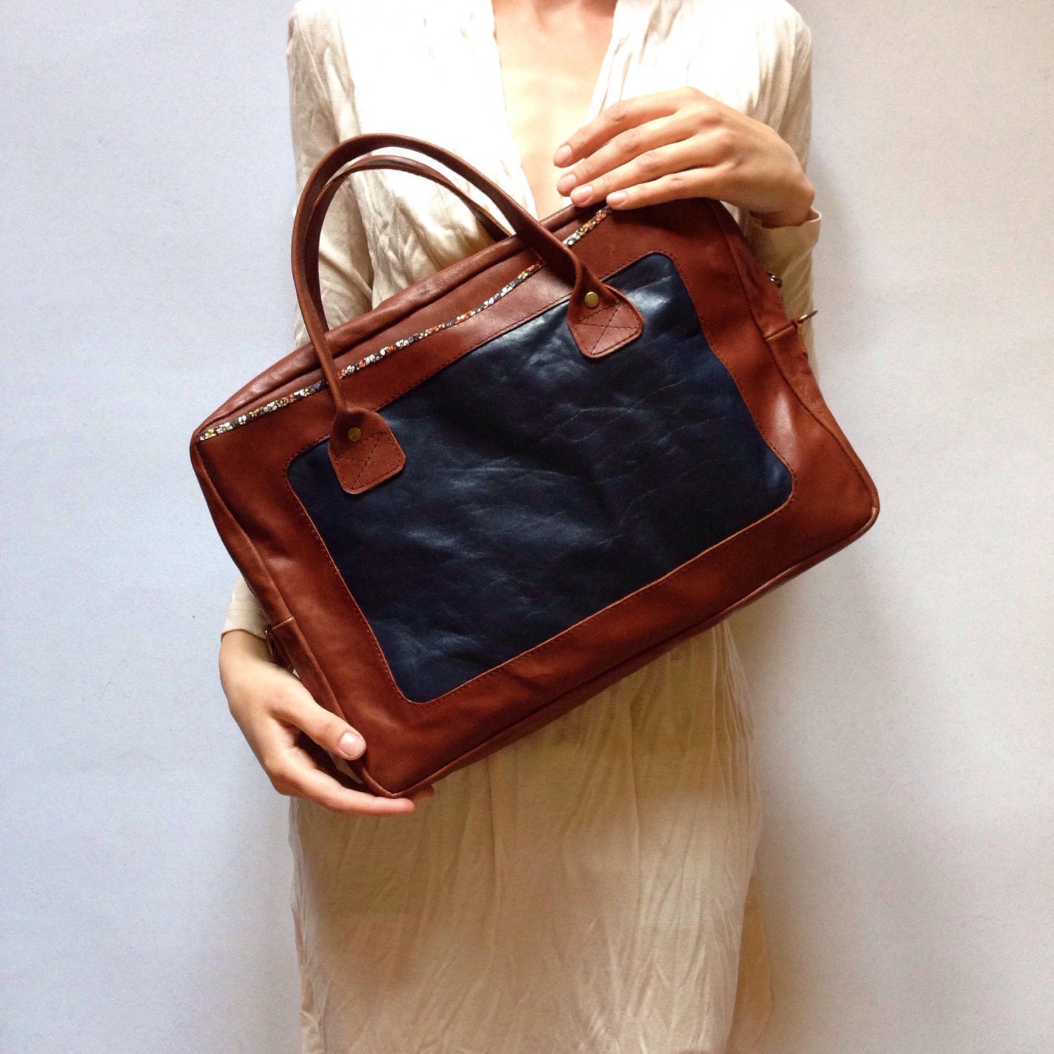 Leather Laptop Bag Padded Leather Laptop Bag by KaroEvaMaria