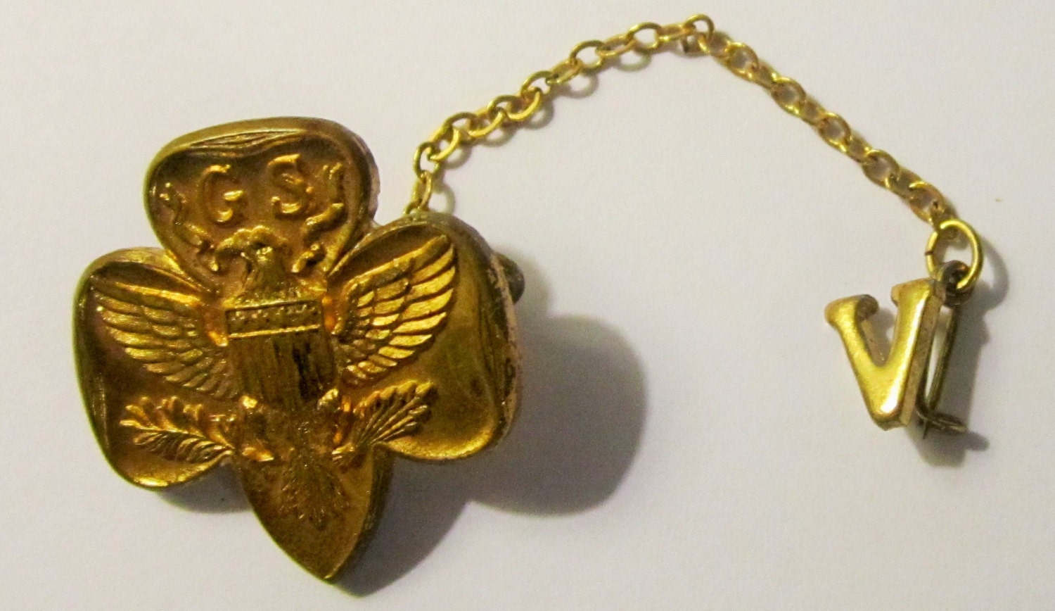 Vintage Girl Scout Membership Pin with V Numeral