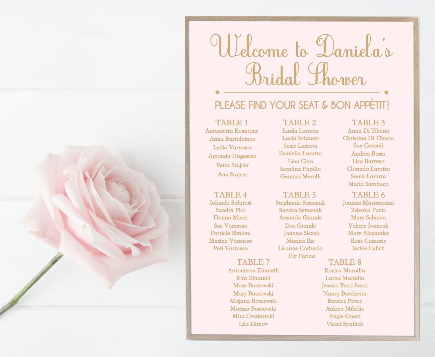 Bridal Shower Seating Chart Guest List Sign Wedding Blush