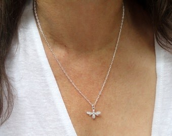 Sterling silver bee necklace, Bee necklace, Bee pendant necklace, Bee jewelry, Cute bee necklace