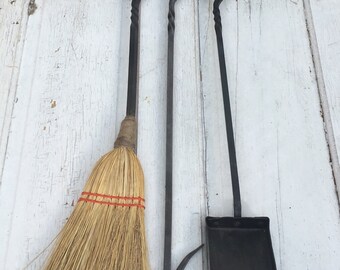 Forged Fire Tools, Fire Poker, Fireplace Set, Fireplace Tools, Mens Gift, Forged, Fire Broom, Christmas Gift, Rustic, Fire Tool Set, Iron