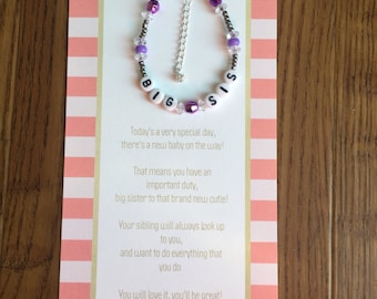 Big sister bracelet-big sister gift-big sister card-new baby gift