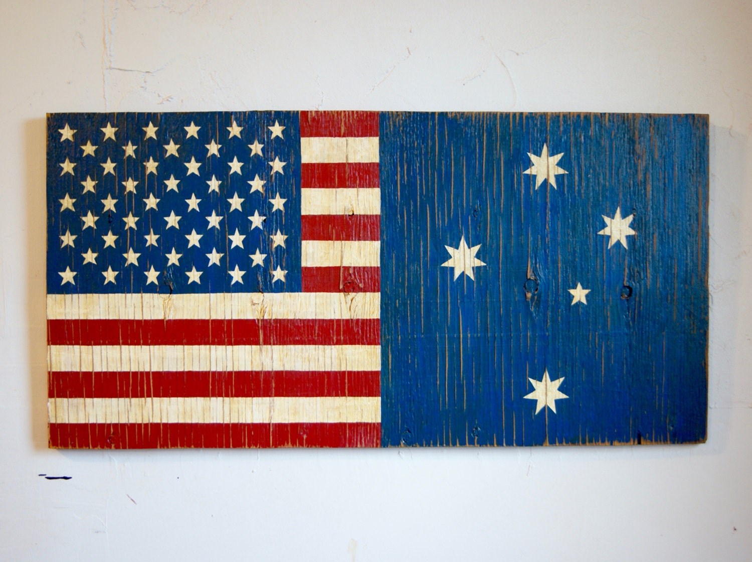 Half USA Half Australia Flag Wood Sign outdoor flag wood